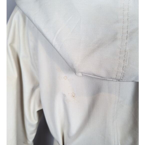 90s Vintage Mervyn's Partner Petites Trenchcoat Lined Hooded Tan Red Plaid Trim - Picture 11 of 16